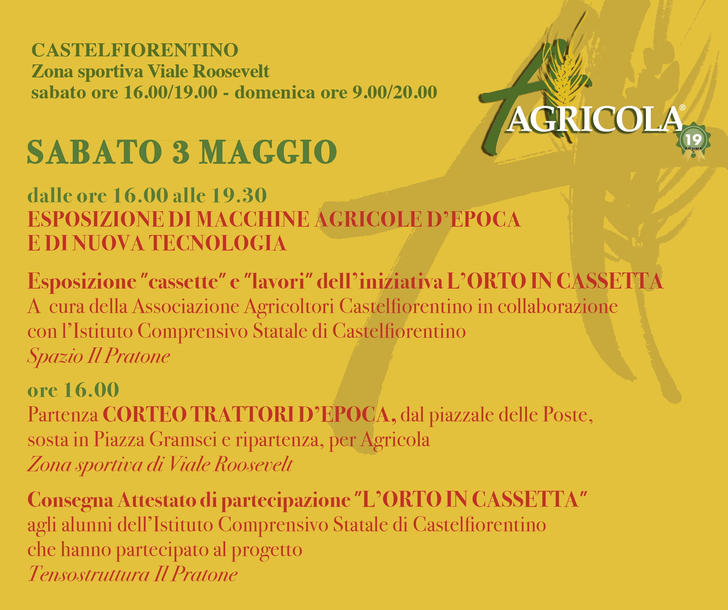 Programma sabato 3 maggio