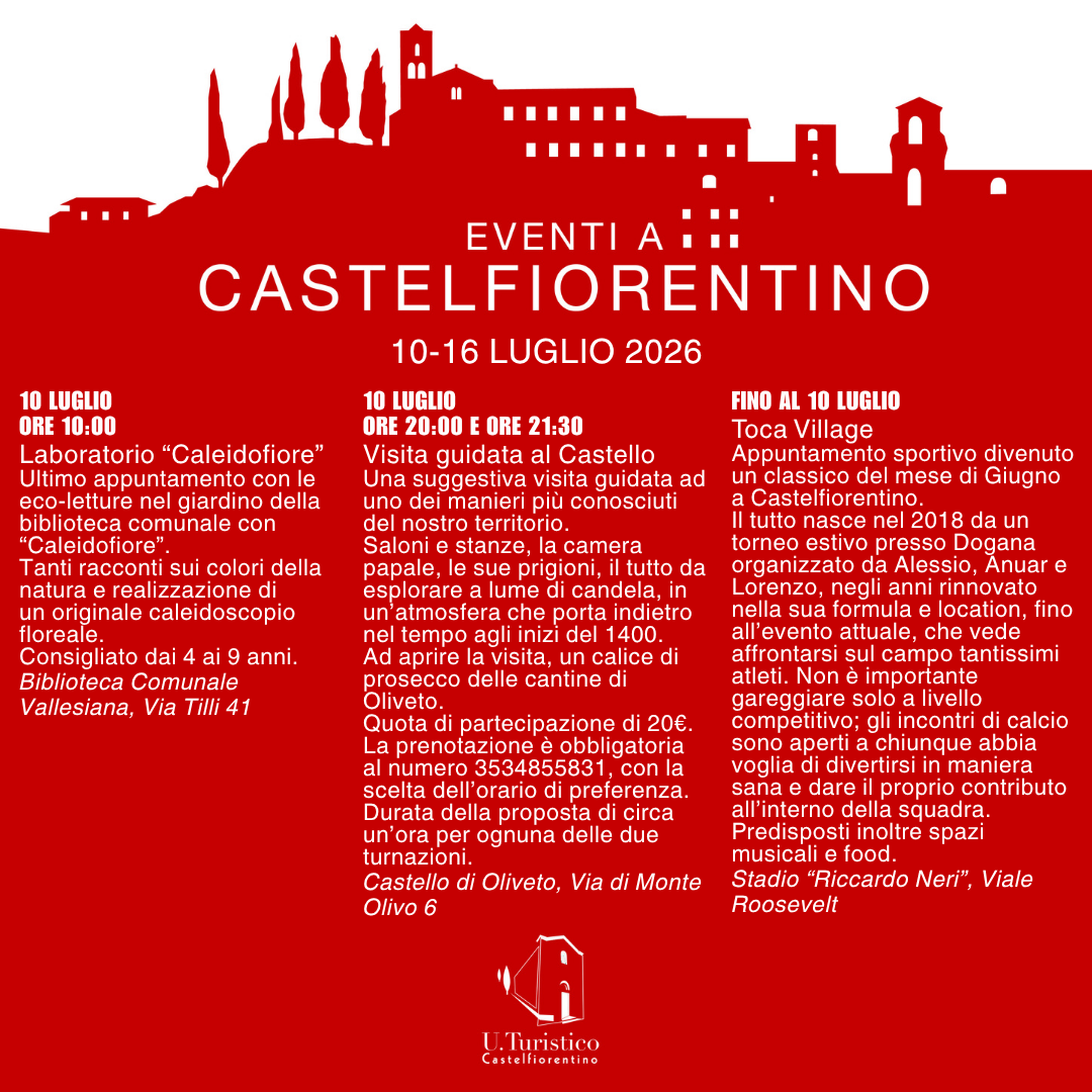 Newsletter Eventi a Castelfiorentino 10 luglio - 16 luglio 2026 - pag. 1