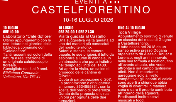 Newsletter Eventi a Castelfiorentino 10 luglio - 16 luglio 2026 - pag. 1