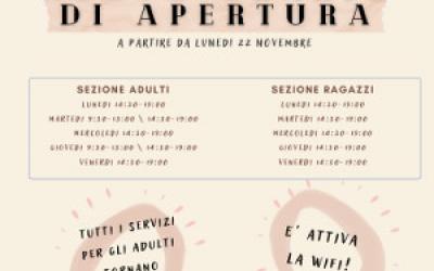 Locandina nuovo orario della biblioteca