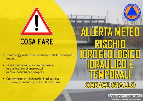 Allerta Codice GIALLO per i rischi IDROGEOLOGICO-IDRAULICO RETICOLO MINORE e TEMPORALI FORTI